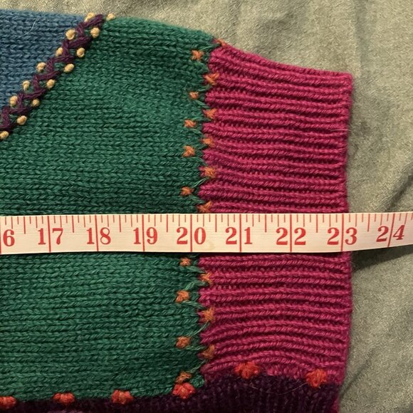 1990 Susan Bristol Cardigan Womens S Wool Knit Patchwork Vintage Flawed - Picture 11 of 11